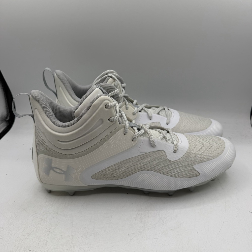 Under Armour Command MC Mid UA Lacrosse Cleats Mens Sz 14 White 3025639-100